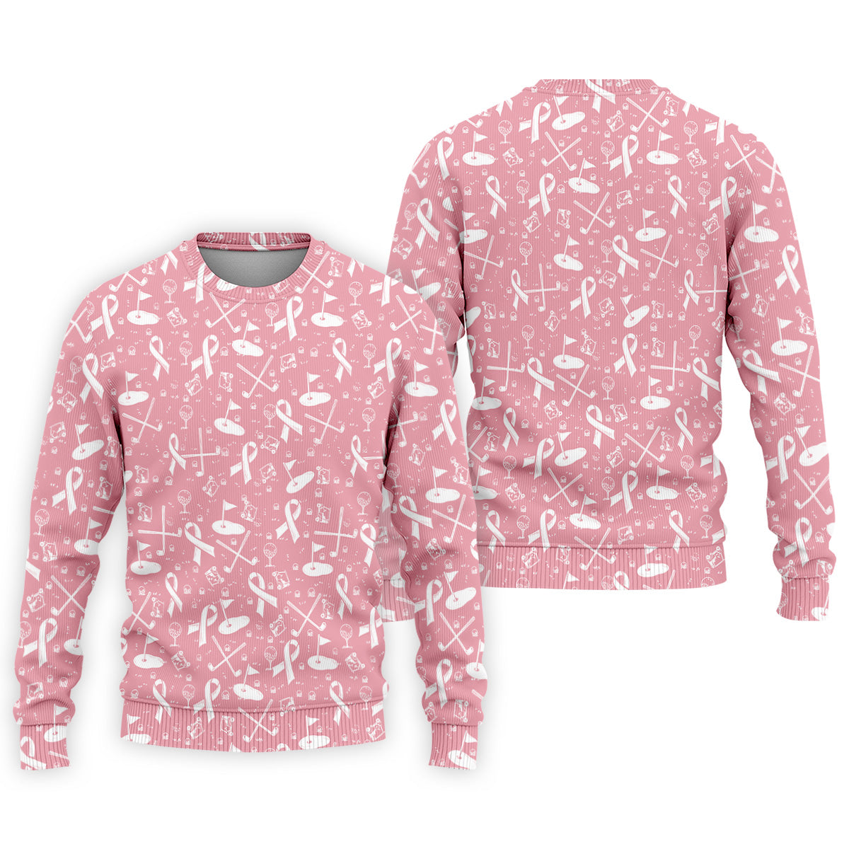 Awareness Ribbon Light Pink And White Golf Shirt, Cancer Awareness Shirt, Polo ShirtFor Men