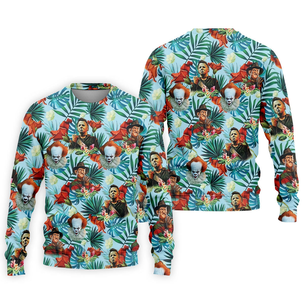 Tropical Horror Character Hawaiian Golf Shirt, Mens Golf Polo, Halloween Golf Shirt