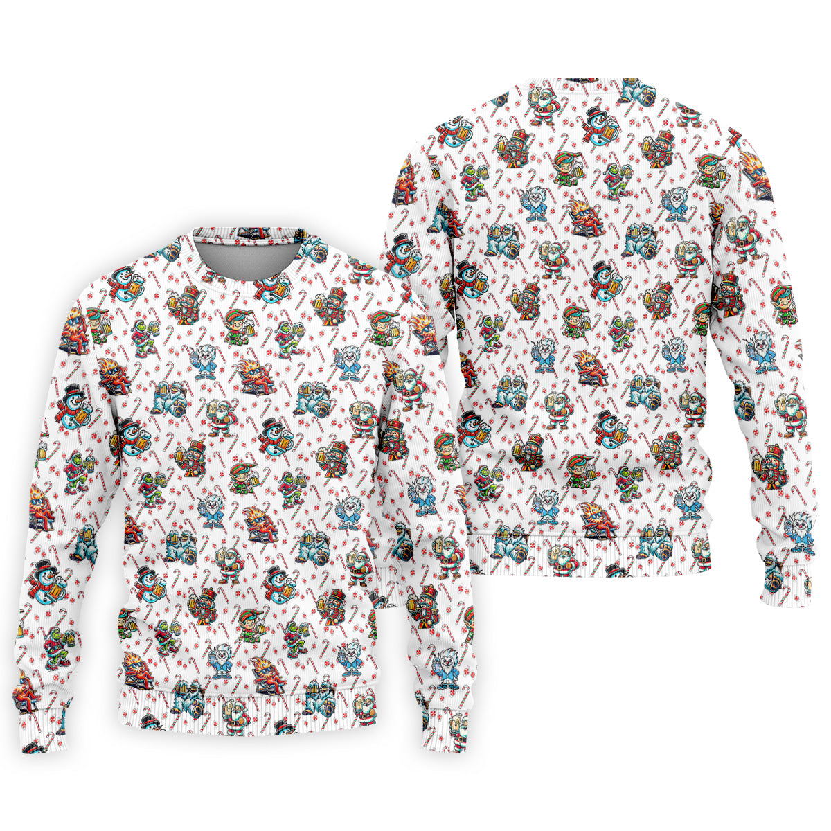 Christmas Character Beer Candy Cane Pattern Golf Tops For Men, Christmas Golf Shirt, Polo ShirtFor Men