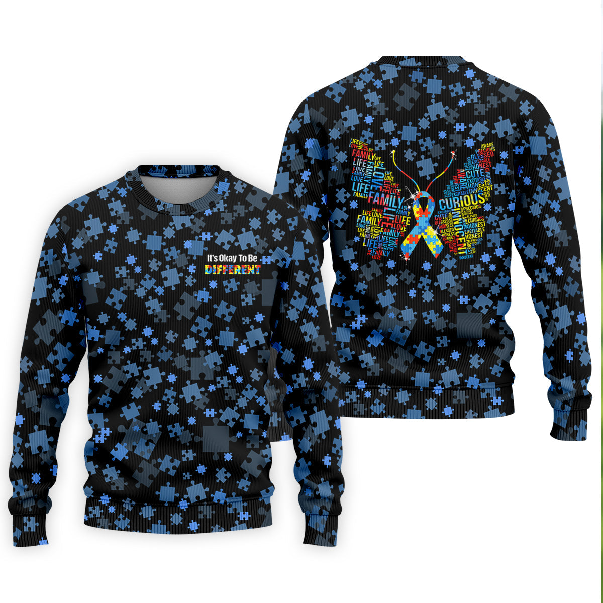 It's Okay To Be Different Autism Awareness Black And Blue Puzzle Pattern Golf Tops For Men, Polo ShirtFor Men