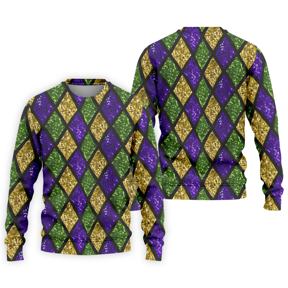Green Purple Gold Argyle Pattern Sparkling Effect Mardi Gras Golf Shirt, Polo ShirtFor Men, Golf Shirts For Men