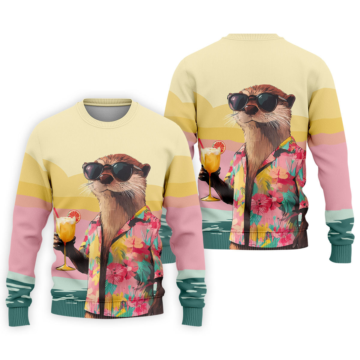Funny Otter Tropical Theme Hawaiian Golf Shirt, Polo Shirt Men, Golfing Apparel
