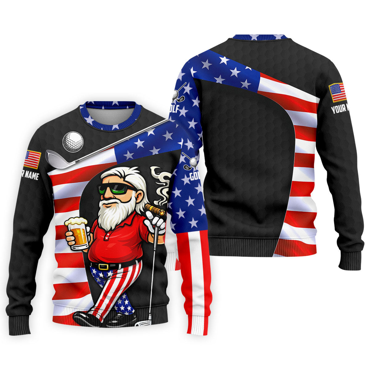 Golf And Beer Patriotic Man Golf Ball Pattern 4th Of July Black Golf Shirt, 250th Anniversary Golf Shirts For Men