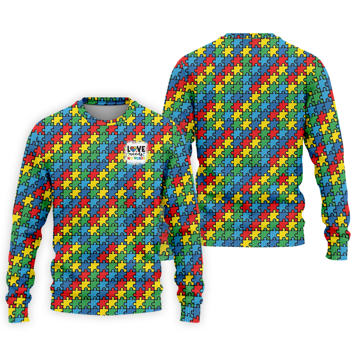 Love Needs No Words Autism Awareness Jigsaw Puzzle Pieces Men's Golf Shirt, Polo Shirt Men