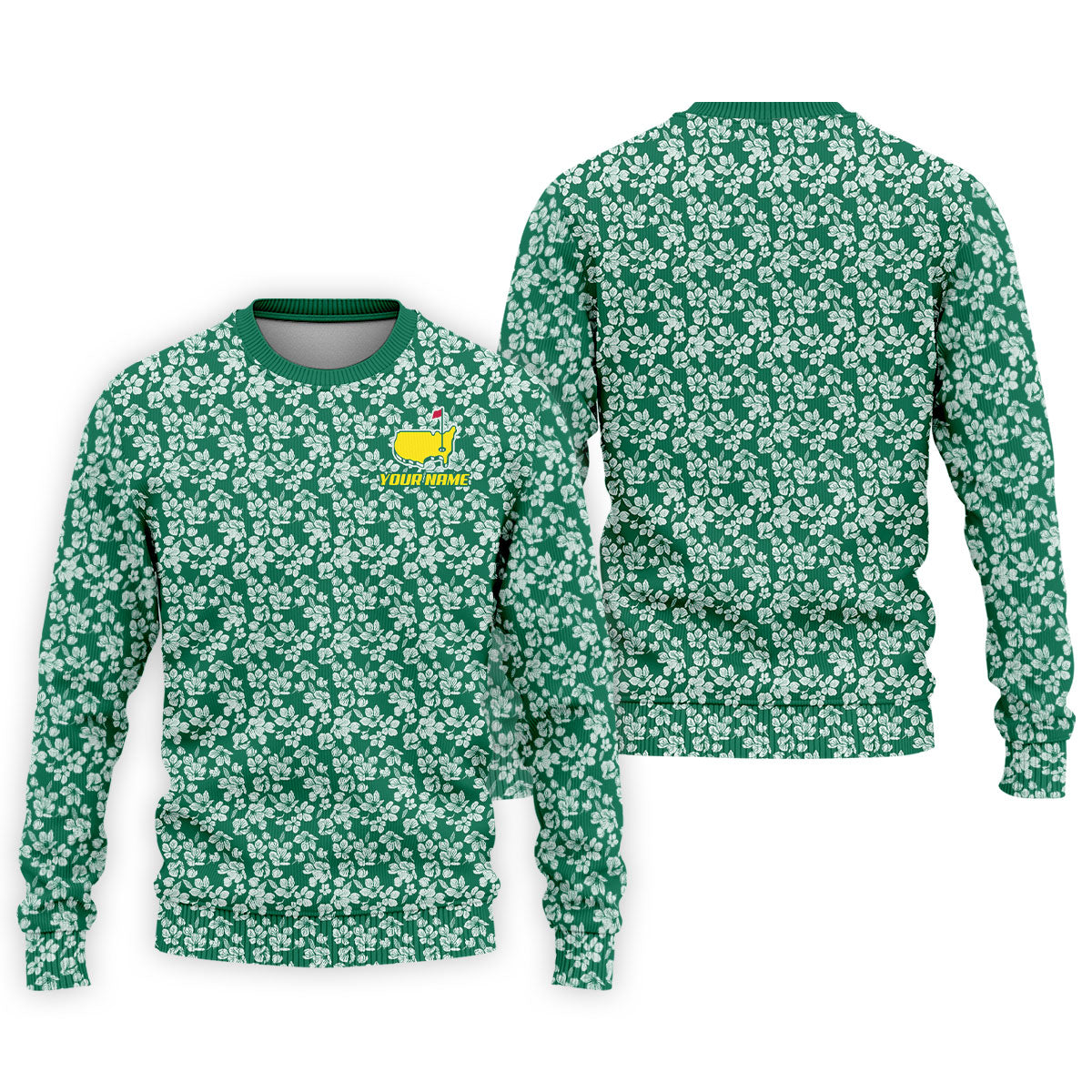 Floral Silhouette Green And White Golf Tops For Men, Golf Shirts For Men, Polo ShirtFor Men