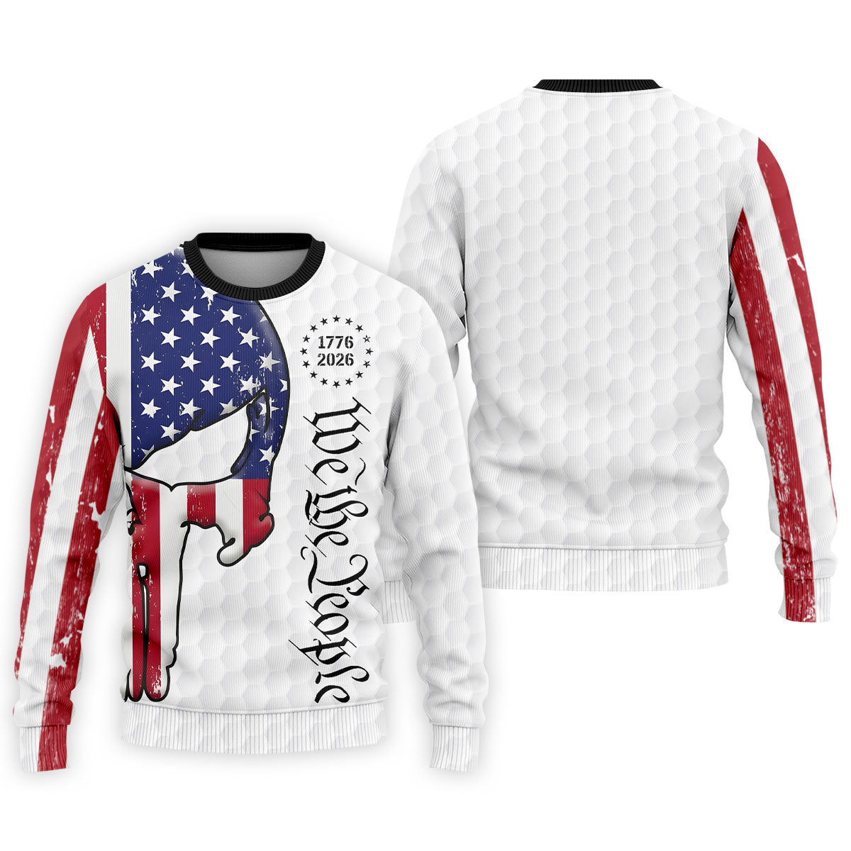 We The People 250 Celebration US Flag Pattern Skull Golf Shirt, Patriotic 4th Of July Golf Shirts For Men