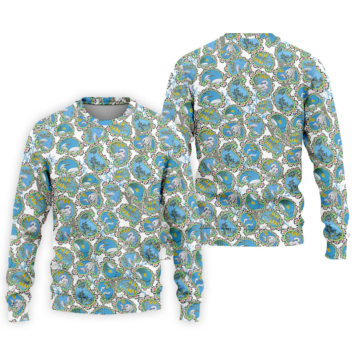 Paisley Flowers Heron Painting Print Golf Shirt, Polo Shirtor Men, Golf Shirts For Men