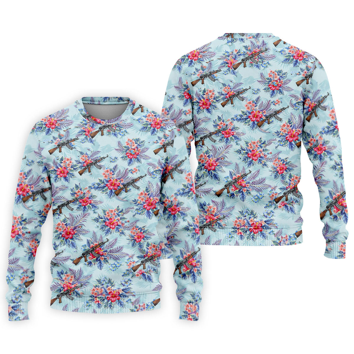 Hawaiian Floral Military Theme Light Blue Golf Shirt, Golf Shirts For Men, Polo ShirtFor Men