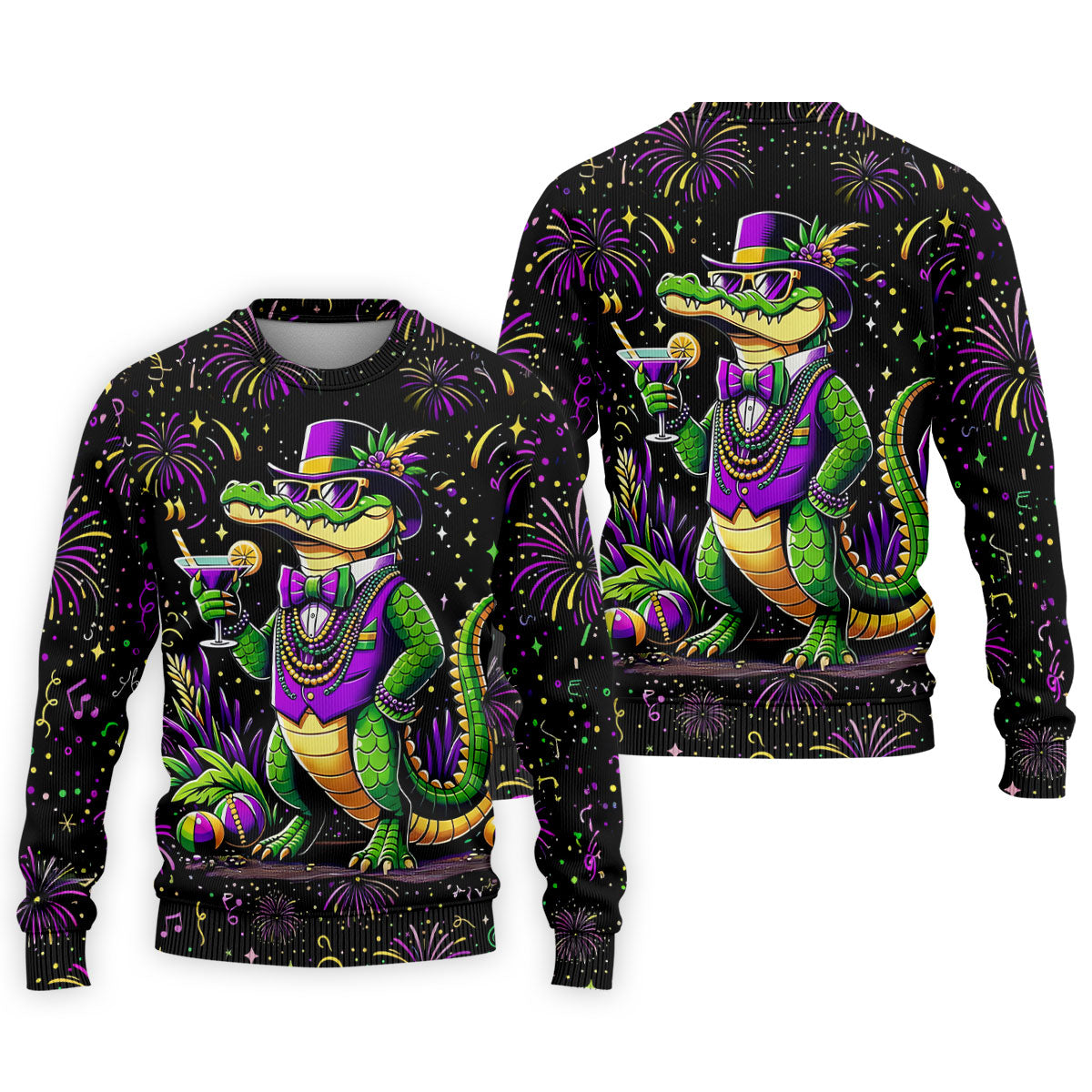 Mardi Gras Aligator Purple Green Gold Confetti Star Golf Tops For Men, Polo ShirtFor Men, Golf Shirts For Men