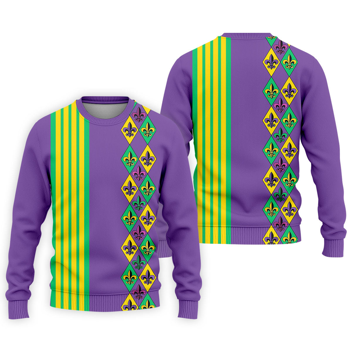 Fleur De Lis Argyle Pattern Purple Green Gold Stripes Golf Tops For Men, Polo ShirtFor Men, Golf Shirts For Men