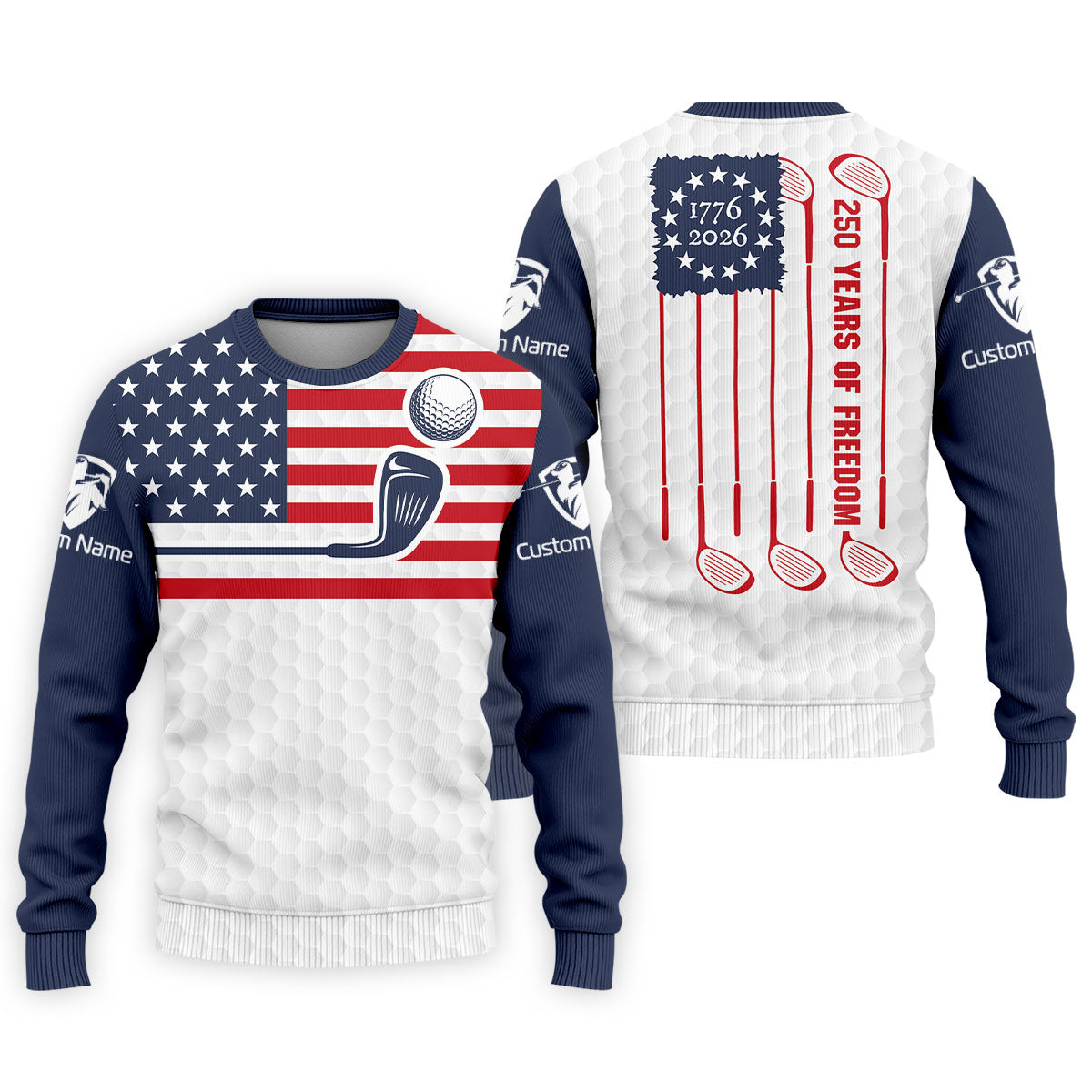 250 Years Of Freedom Golf Ball Pattern Golf Tops For Men, Patriotic 4th Of July Golf Shirts For Men