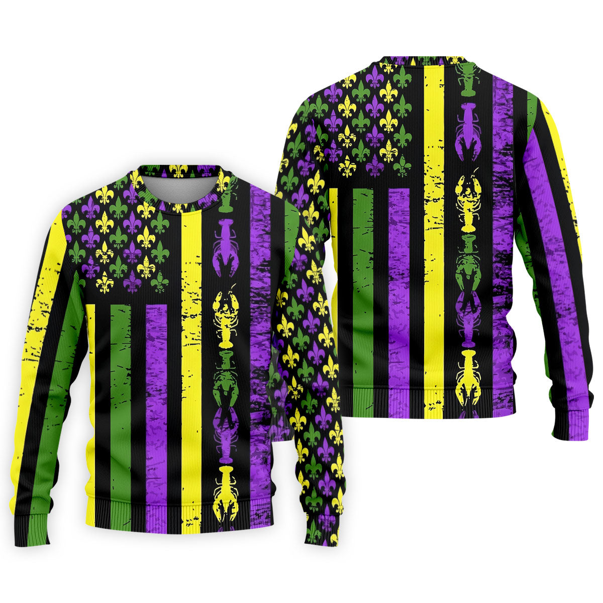 Mardi Gras Flag Fleur-De-Lis Symbol Crawfish Pattern Golf Tops For Men, Polo ShirtFor Men, Golf Shirts For Men