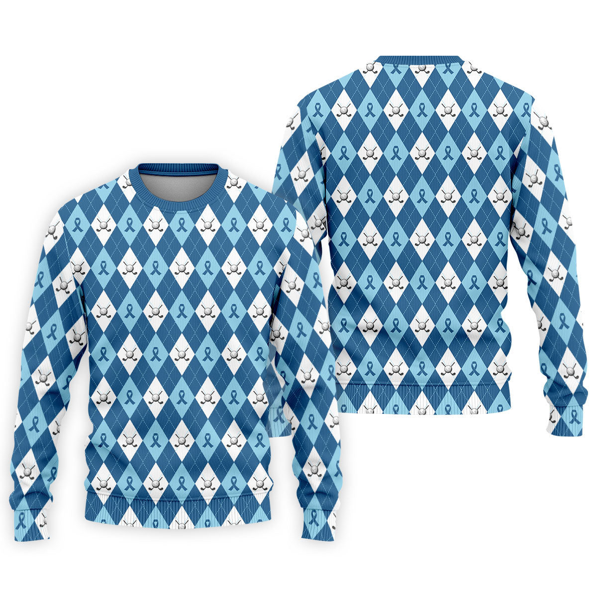 Prostate Cancer Blue And White Argyle Pattern Golf Tops For Men, Cancer Survivor Shirt, Cancer Awareness Shirt