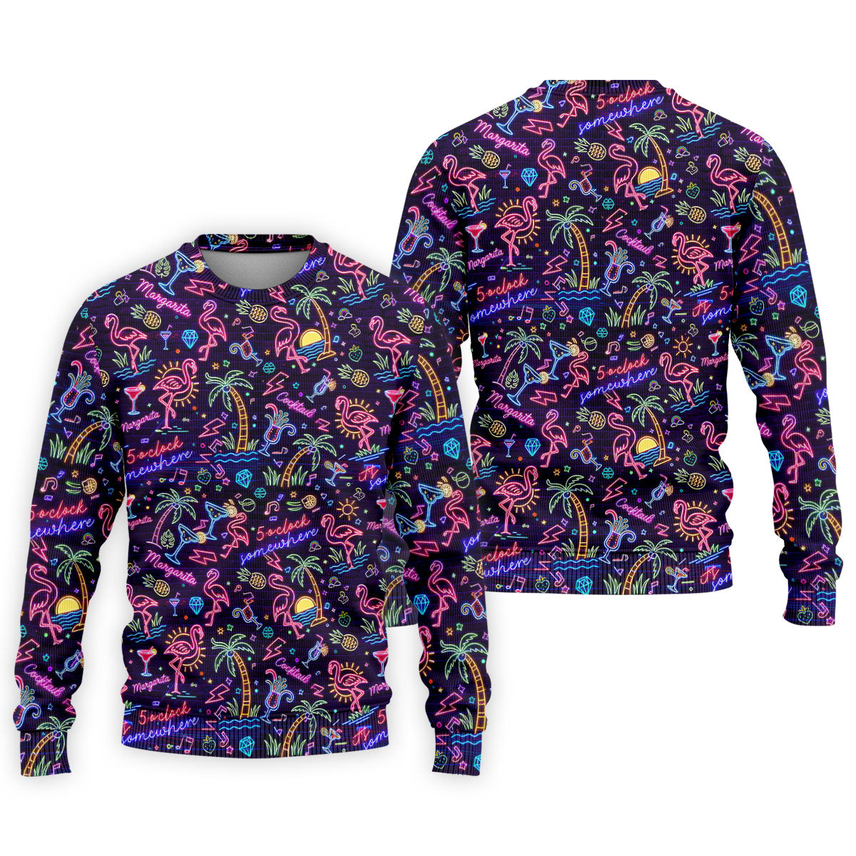 Tropical Theme Neon Pattern Black Golf Shirt, Men's Funny Golf Shirts, Polo ShirtFor Men