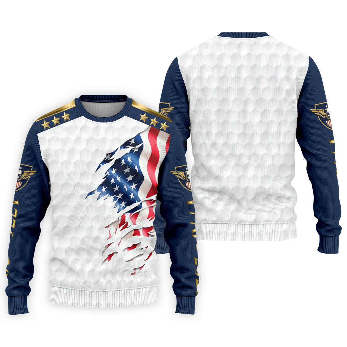 Rugged American Flag With Golf Ball Pattern 4th Of July Golf Tops For Men, 250th Anniversary Patriotic Golf Shirt