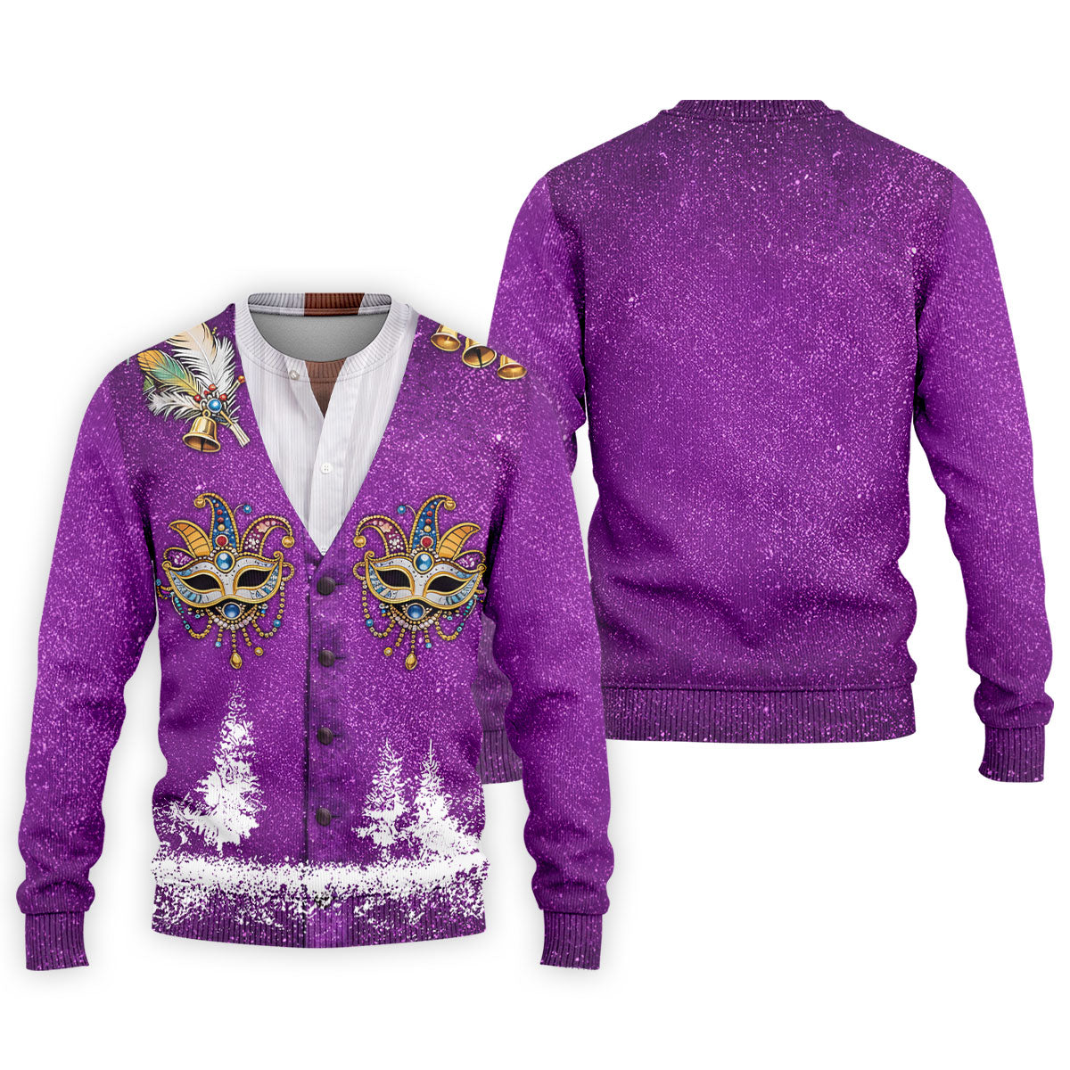 Masquerade Mask Feather Mardi Gras Glitter Print Purple Golf Shirt, Polo ShirtFor Men, Golf Shirts For Men