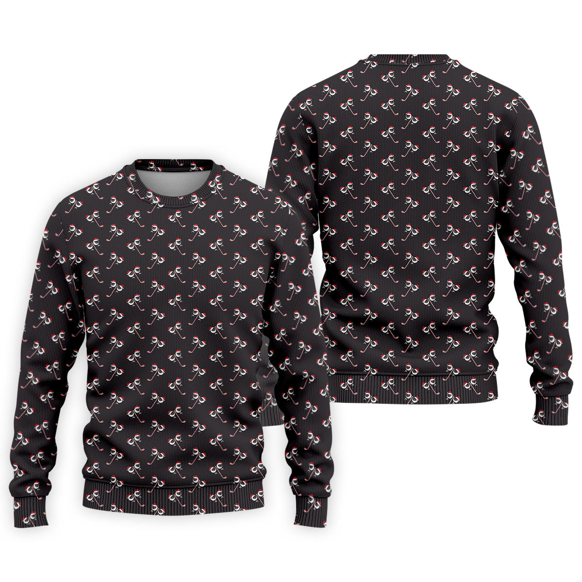 Funny Christmas Candy Cane Pattern Black Golf Shirt, Polo ShirtFor Men, Christmas Golf Shirt