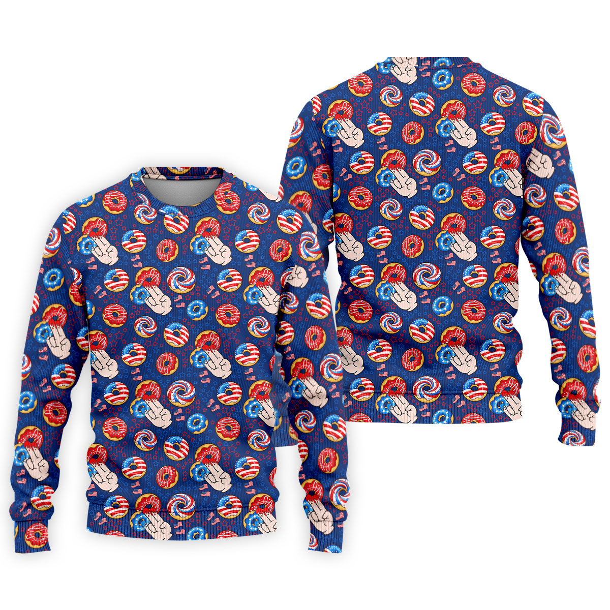 Donut Finger Funny Dirty American Flag Pattern Blue Golf Shirts For Men, 250th Anniversary Patriotic Golf Shirt