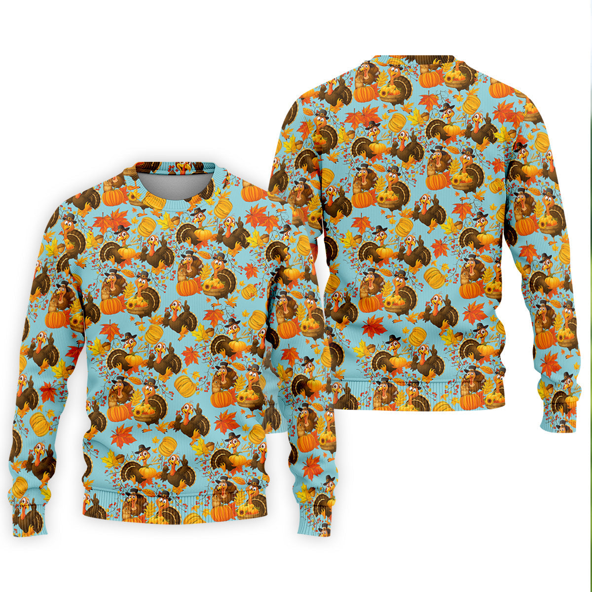 Turkey Pumpkin Thanksgiving Holiday Blue And Orange Polo Shirtor Men, Golf Gift For Men