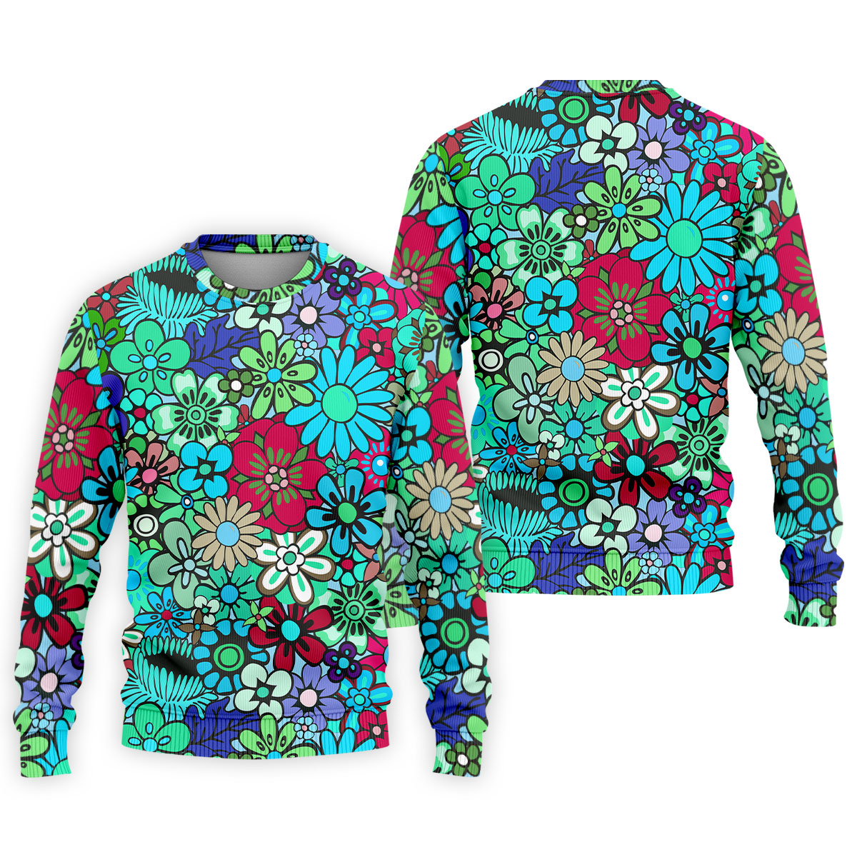 Blue Green Retro Flower Power Golf Shirt, Mens Golf Shirts, Hawaiian Golf Shirt, Golf Shirts For Men