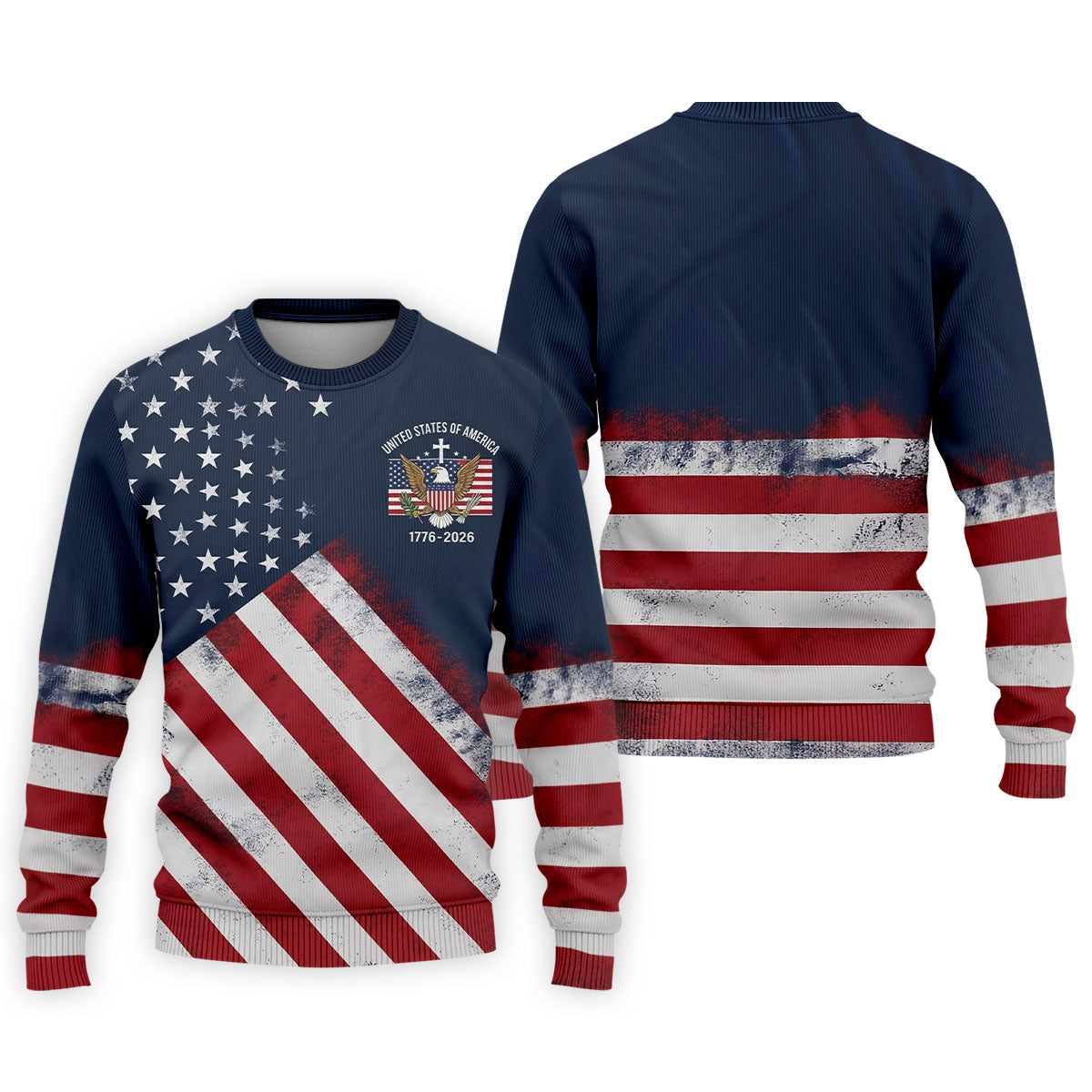 US Bald Eagle Distressed Flag 250 Faith Cross Golf Tops For Men, Patriotic 4th Of July Golf Shirts For Men