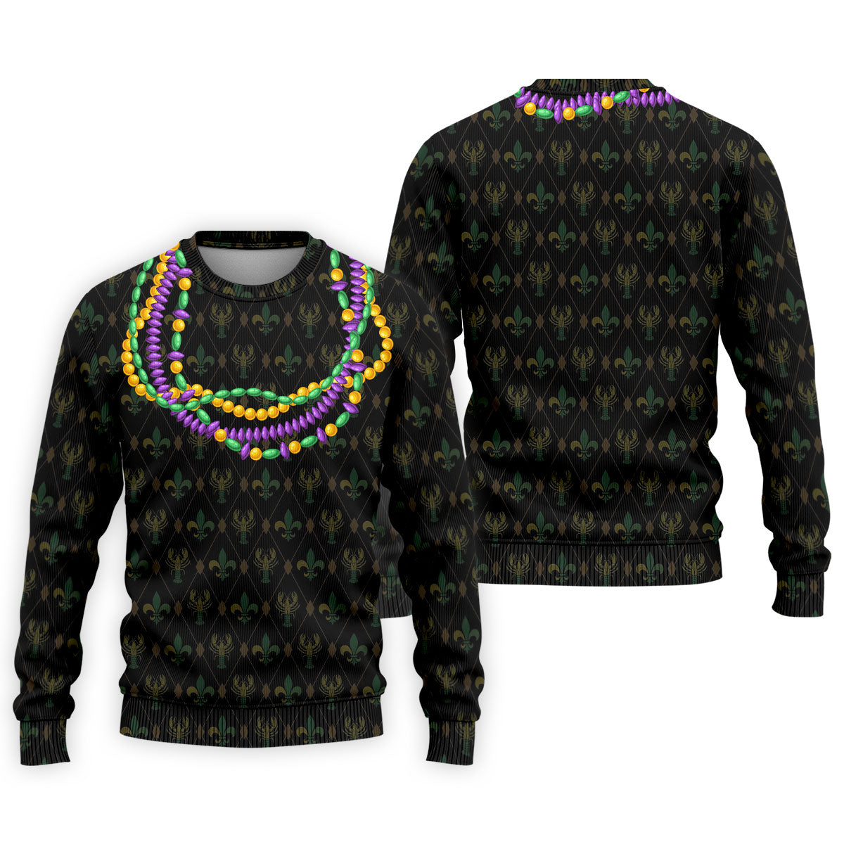 Mardi Gras Beads Chain Crawfish Fleur De Lis Black Golf Shirt, Polo ShirtFor Men, Golf Shirts For Men
