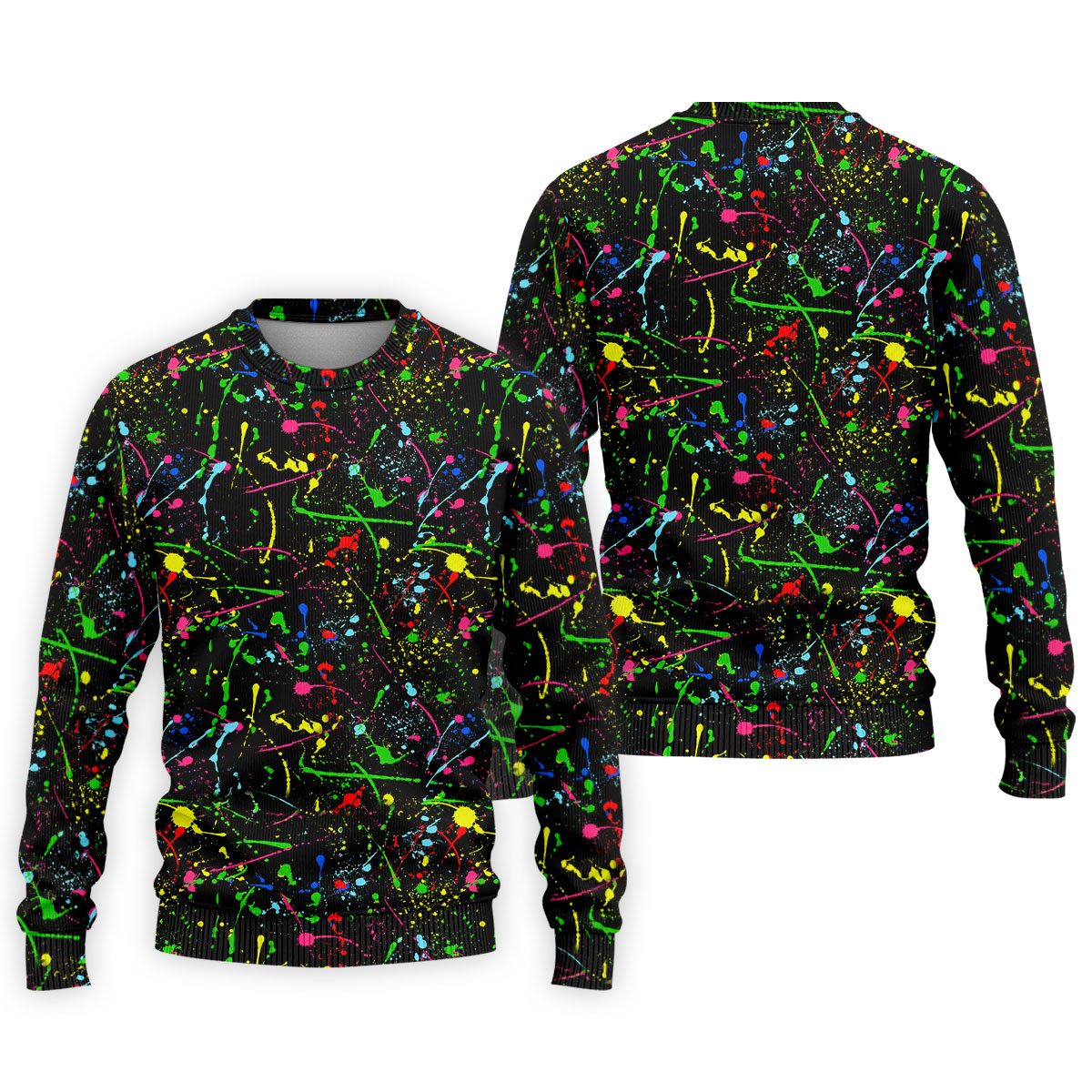 Black Neon Paint Splatter Golf Shirt, Men's Golf Shirt, Golf Apparel For Men