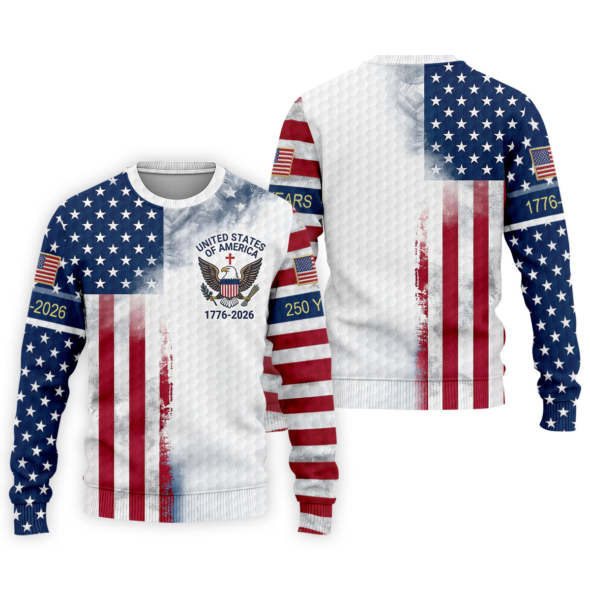 USA Flag Pattern 1776-2026 Distressed Vintage Golf Shirt, 250th Anniversary 4th Of July Golf Shirts For Men