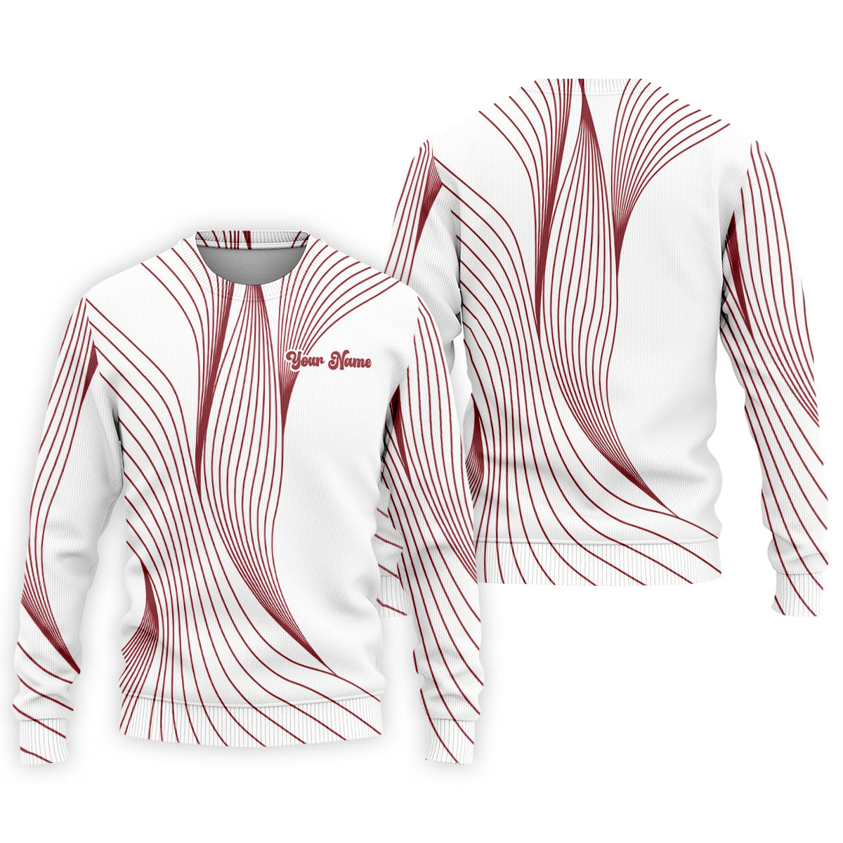 Geometric Line Wavy Line Red And White Custom Name Golf Shirts For Men, Men's Golf Shirt, Polo ShirtFor Men