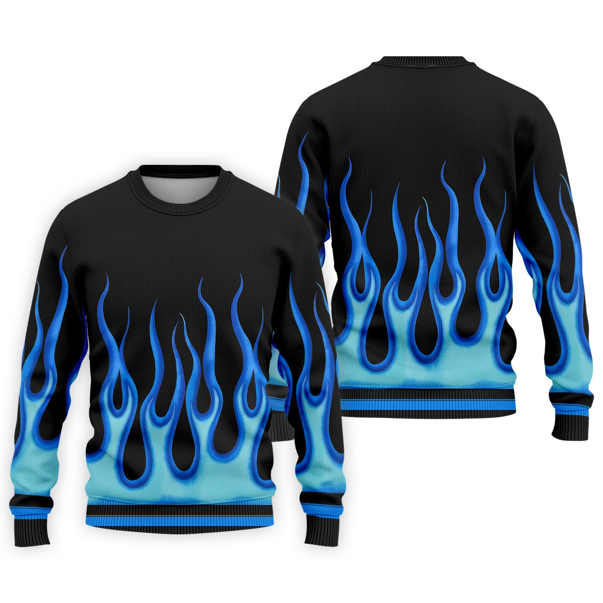 Black Blue Flame Sleeve Golf Shirt, Men's Golf Shirt, Golf Apparel For Men