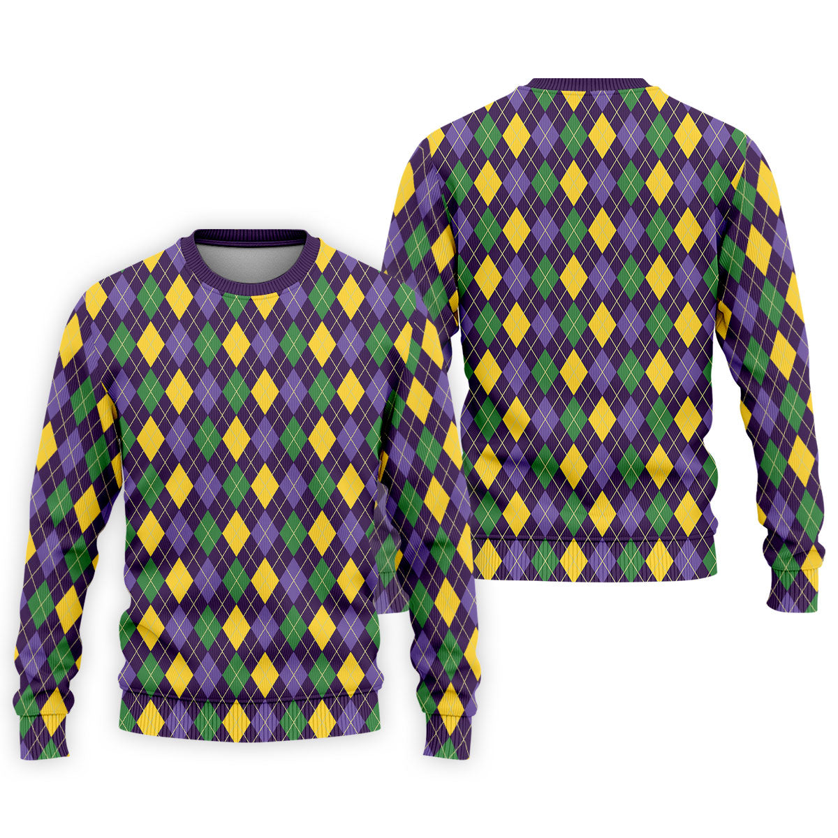 Green Purple Gold Argyle Pattern Mardi Gras Golf Shirt, Polo Shirt Men, Golf Shirts For Men