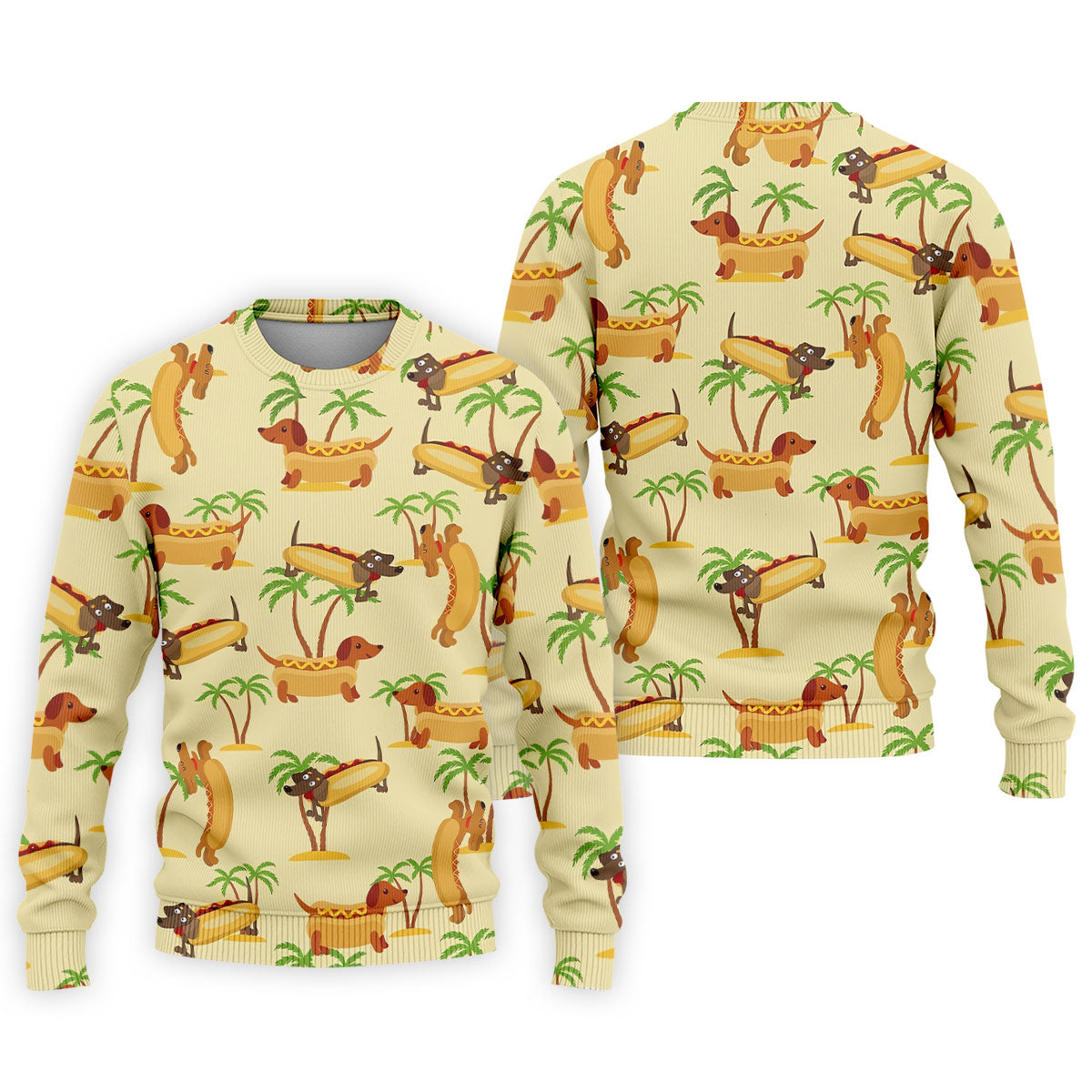 Funny Hot Dog Dachshund Tropical Hawaiian Golf Shirt, Mens Golf Polo, Printed Golf Shirts