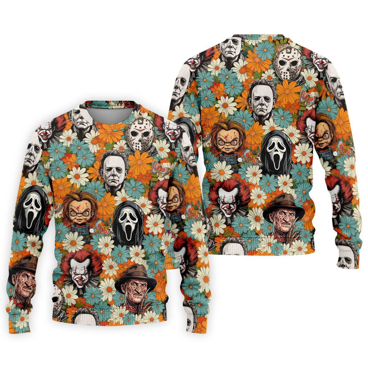 Floral Horror Character Halloween Golf Shirt, Mens Golf Apparel, Hawaiian Golf Shirt