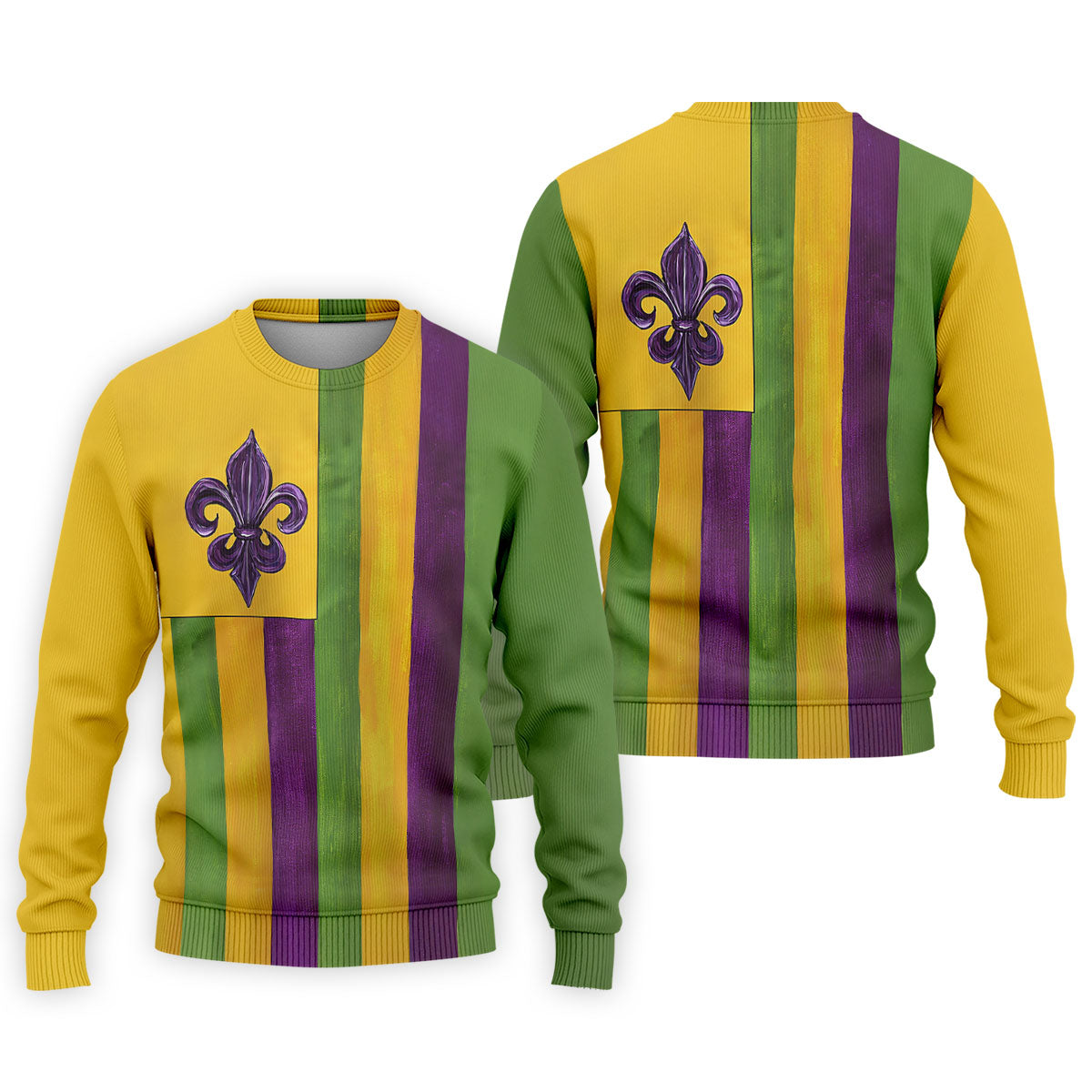 Purple Green Gold Vertical Stripes Fleur De Lis Flower Mardi Gras Golf Shirt, Polo ShirtFor Men, Golf Shirts For Men