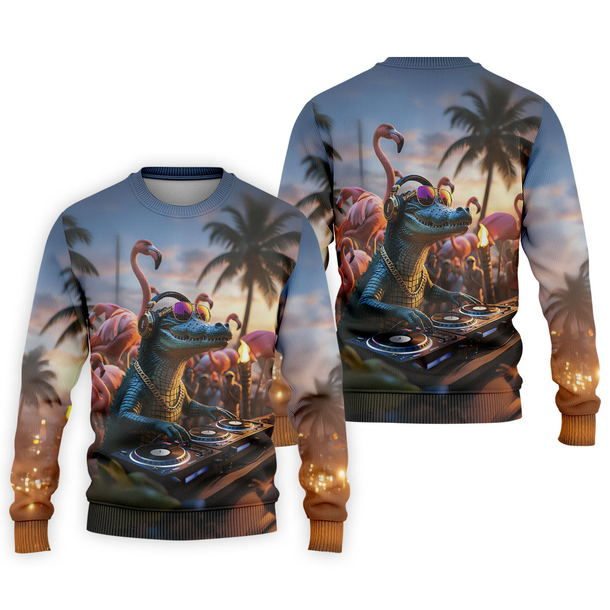 Funny Crocodile DJ Mardi Gras Festival Flamingo Golf Shirt, Polo ShirtFor Men, Golf Shirts For Men