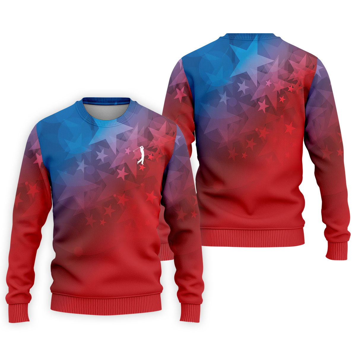 American Flag Pattern Golf Tournament Red And Blue Golf Shirts For Men, Polo ShirtFor Men
