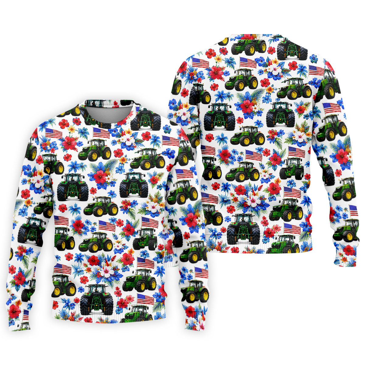 American Tractor Golf Shirt, Patriotic Wildflower Country Farm Pattern, Golf Shirt For Men