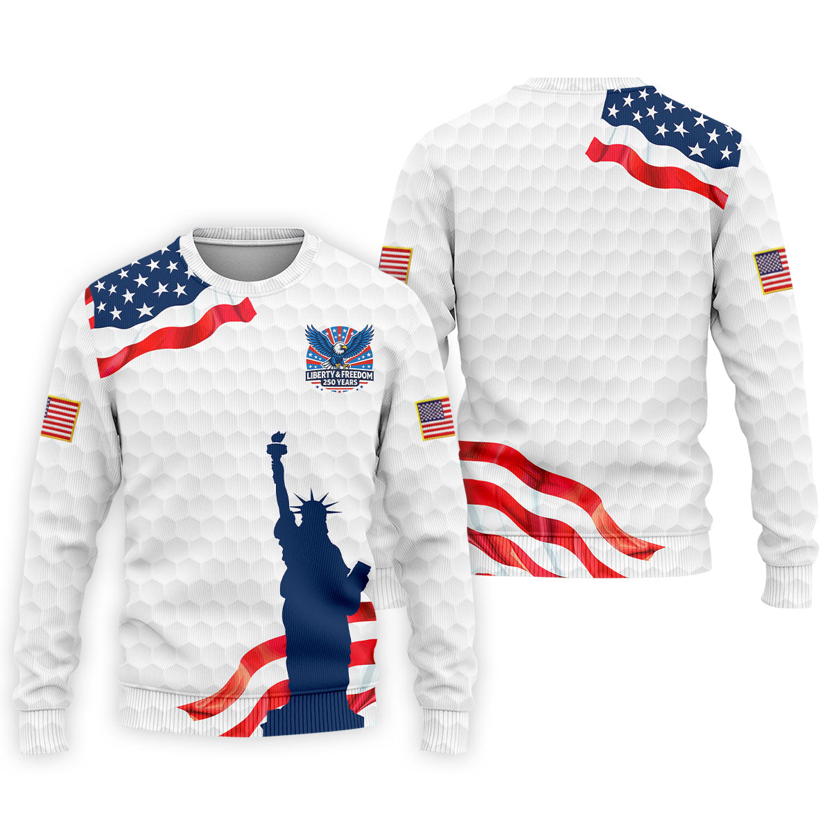 Liberty And Freedom 250 Years Golf Ball Pattern Patriotic Golf Shirt, 4th Of July Polo Shirtor Men