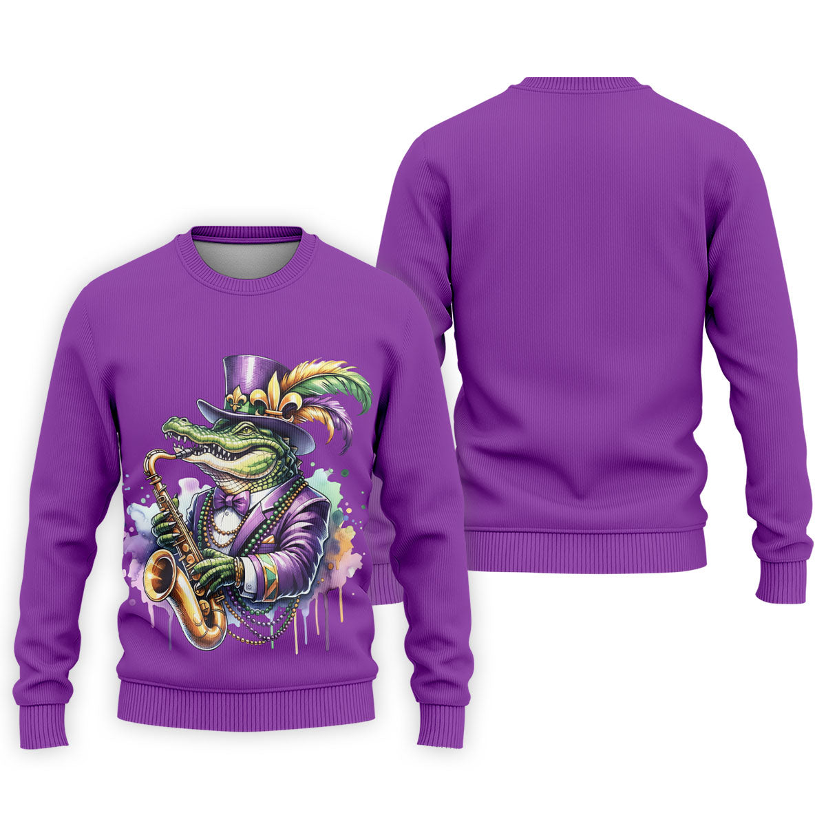 Mardi Gras Alligator Playing Saxophone Purple Golf Shirt, Golf Shirts For Men, Polo ShirtFor Men