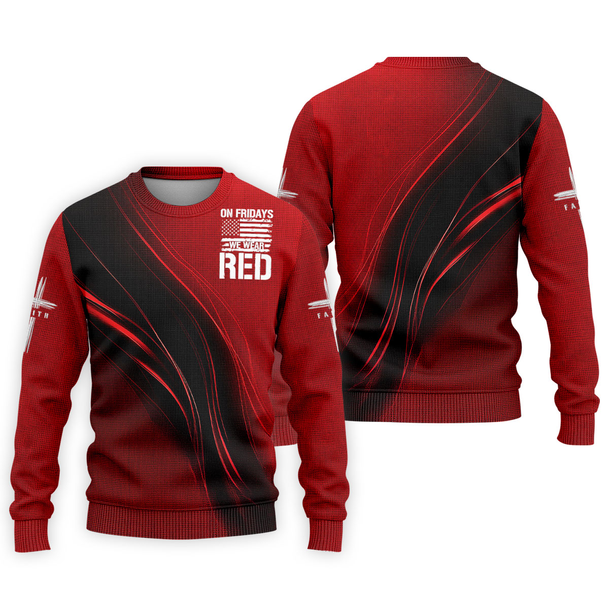On Friday We Wear Red Faith Cross Red Black Gradient Patriotic Golf Shirt, 250 Years Polo Shirt Men