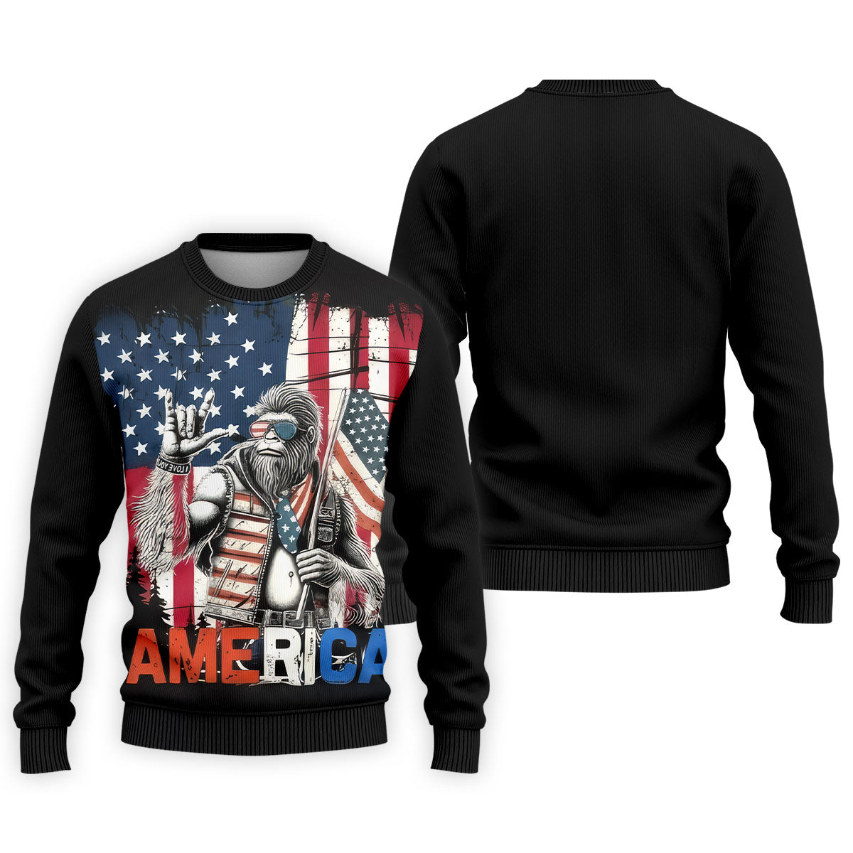 American Flag Bigfoot Patriot Black Hawaiian Golf Shirt, 250th Anniversary Tropical Vibe Men's Golf Shirt