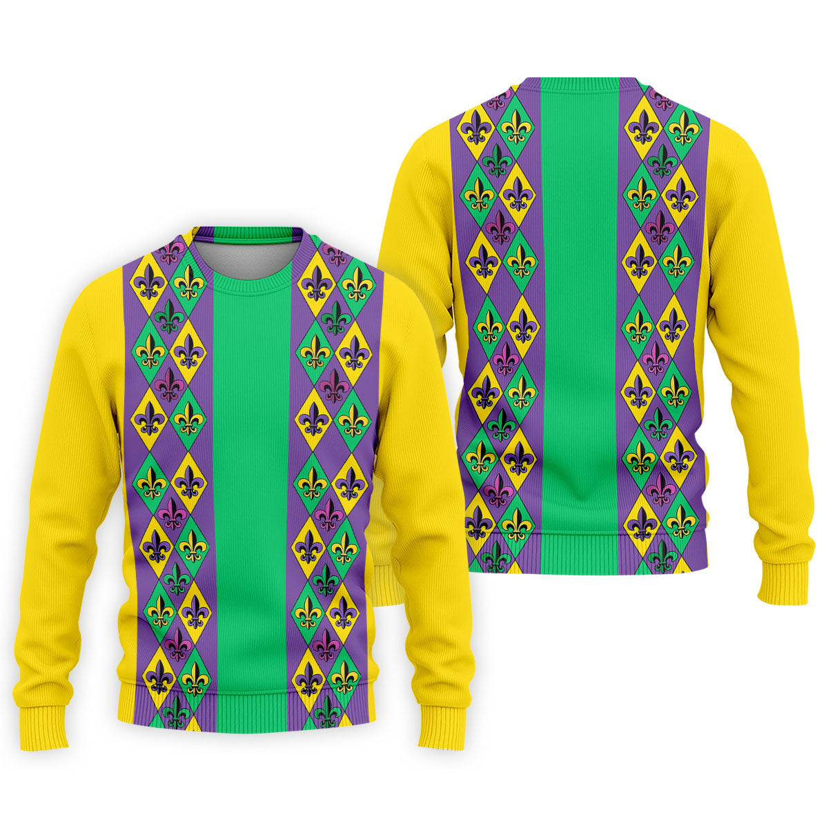 Purple Green Gold Fleur De Lis Argyle Pattern Mardi Gras Golf Shirt, Golf Shirts For Men, Polo ShirtFor Men