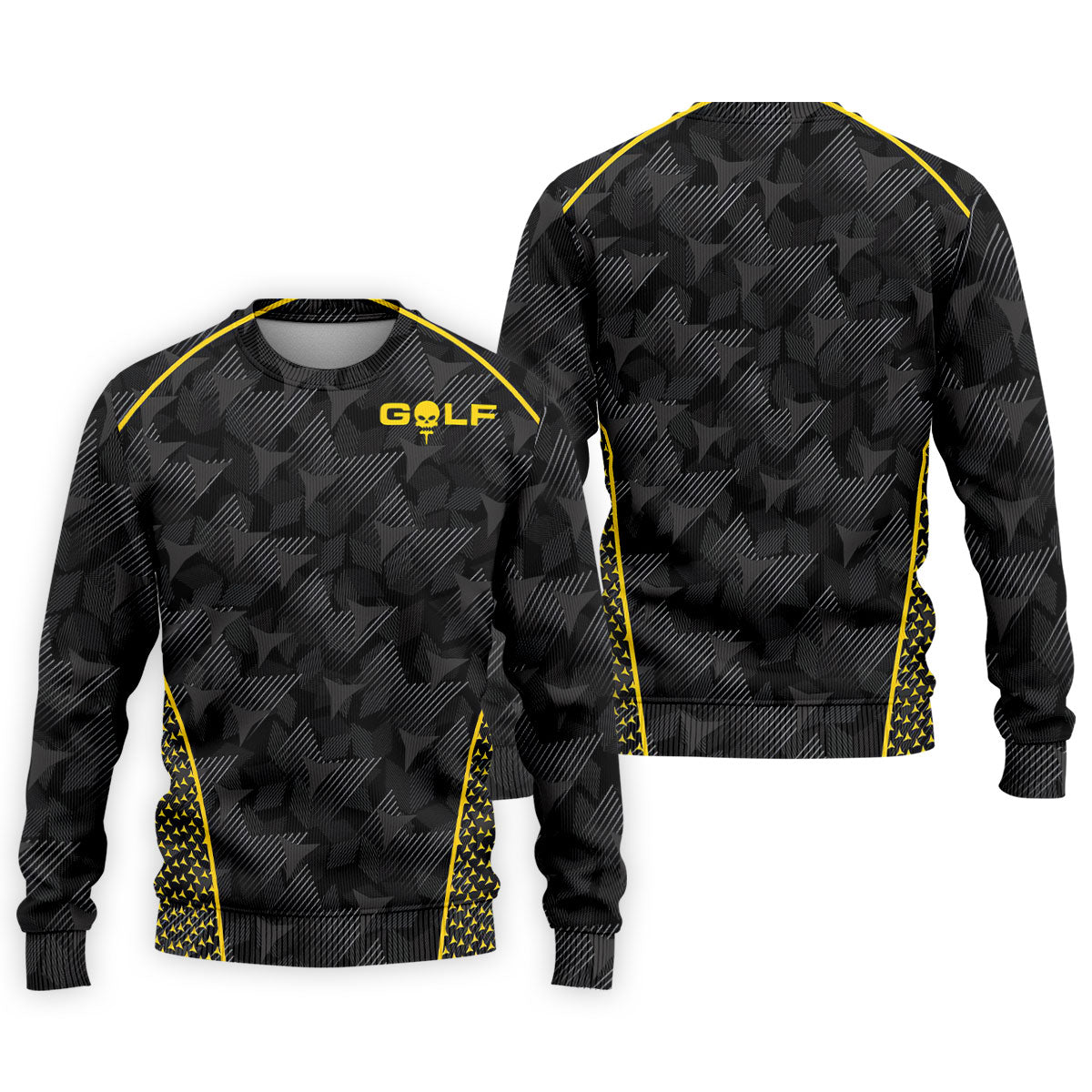 Abstract Triangle Black Yellow Golf Tops For Men, Father's Day Golf Gift, Polo Shirtor Men