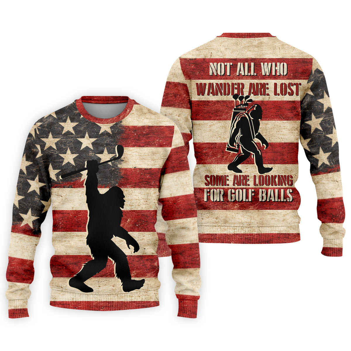 Vintage American Flag Bigfoot Golfer Polo Shirt, Mens Golf Polo, Golf Polo Shirts For Men