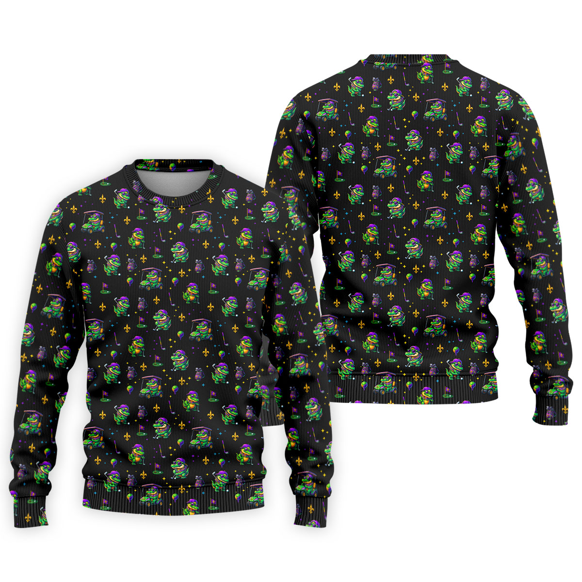 Funny Crocodile Mardi Gras Golf Shirts, Black Golf Shirt, Golf Gift For Men, Golf Shirts For Men