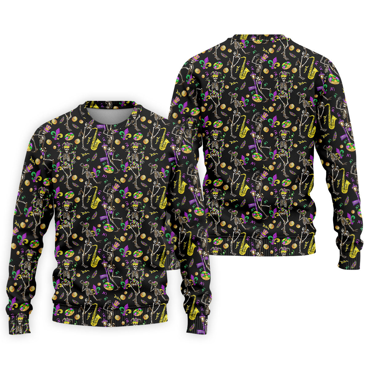 Dancing Skeleton Mardi Gras Fleur De Lis Black Golf Shirt, Polo ShirtFor Men, Golf Shirts For Men