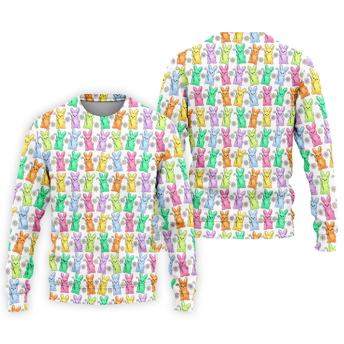 Colorful Easter Bunny White Golf Shirt, Cute Golf Outfit, Golf Shirts For Men, Golf Gift For Men