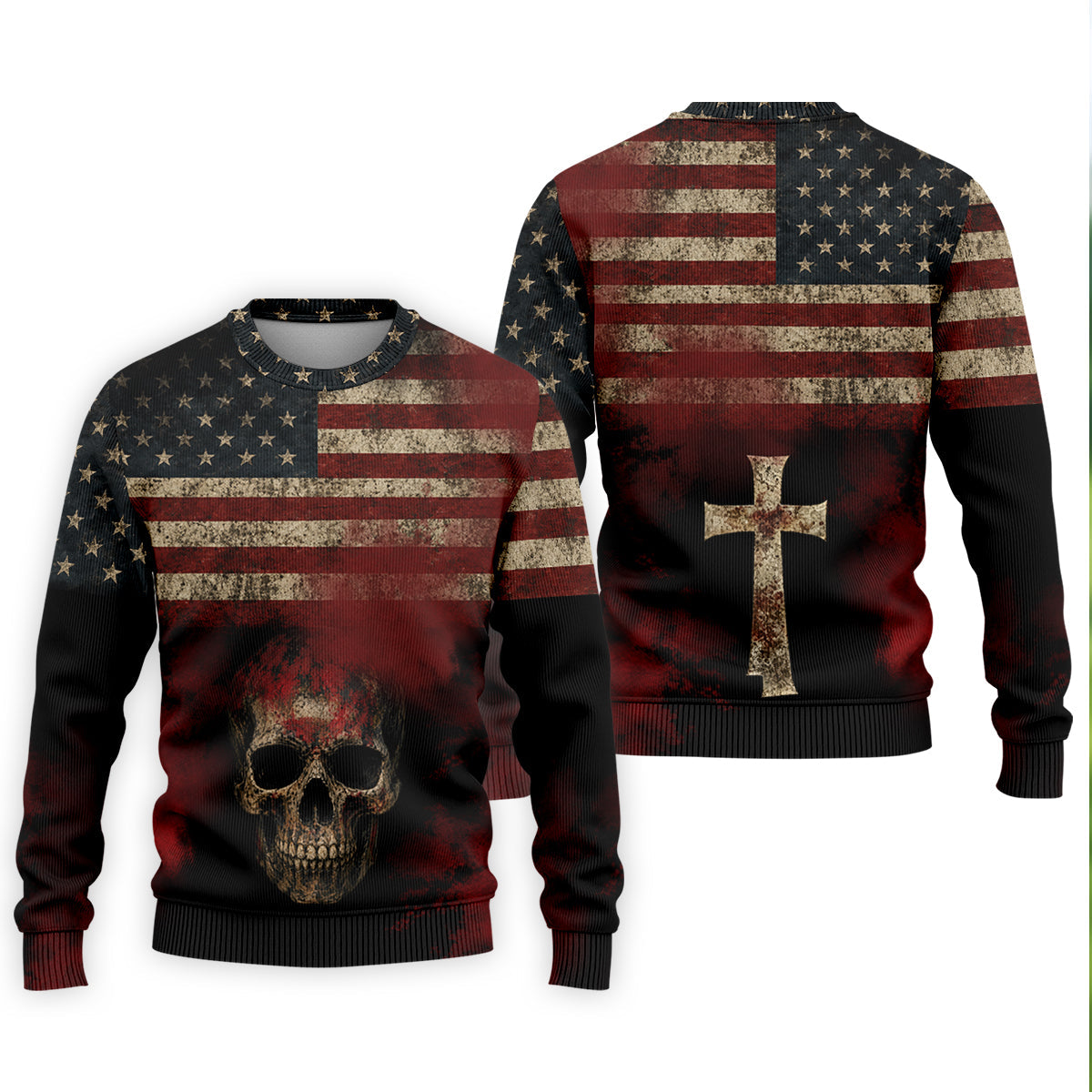 Cool Skull Faith Cross Distressed US Flag 4th Of July Golf Shirt, 250 Years Polo Shirtor Men