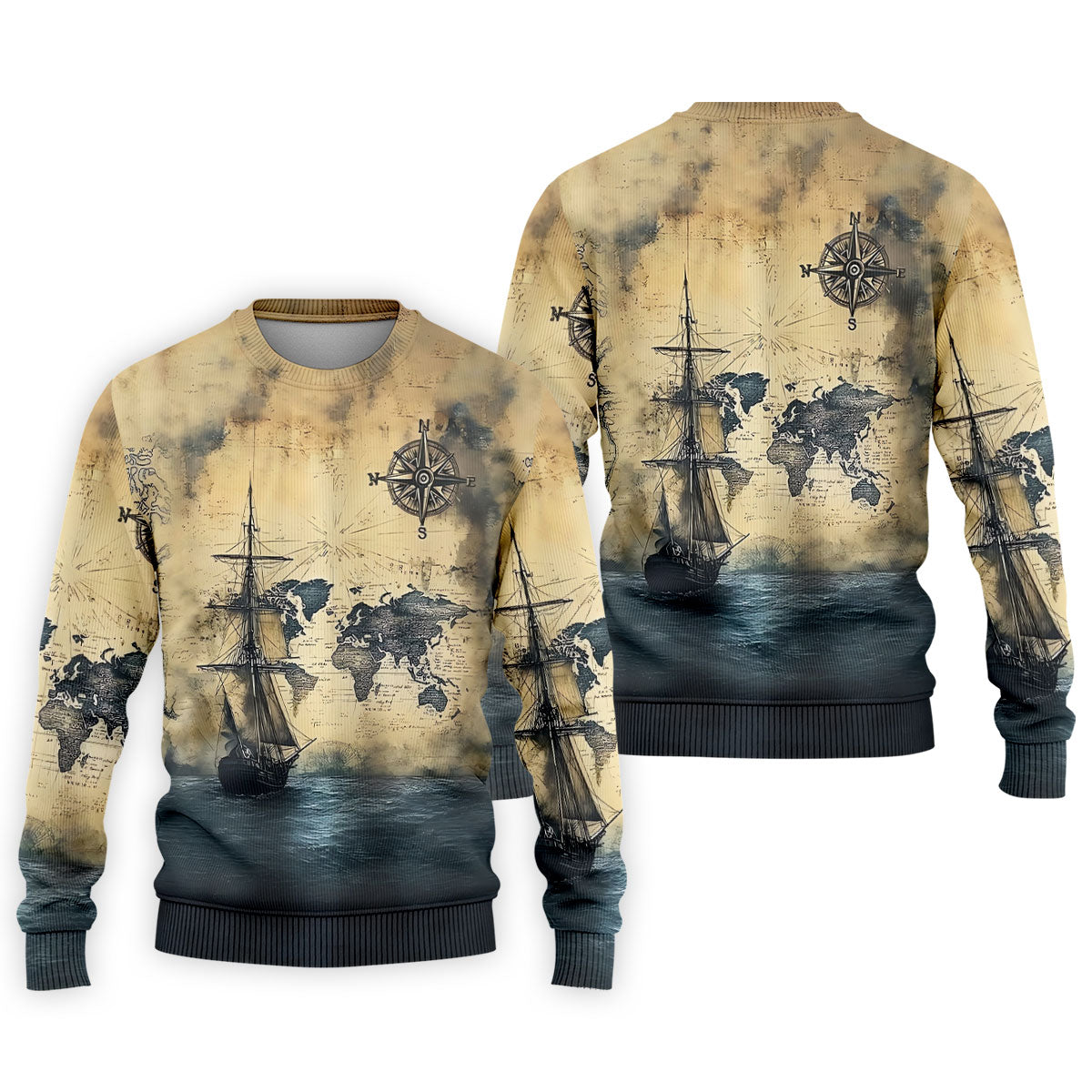 Vintage Ship Map Compass Ocean Golf Shirt, Hawaiian Golf Shirt, Mens Golf Shirts
