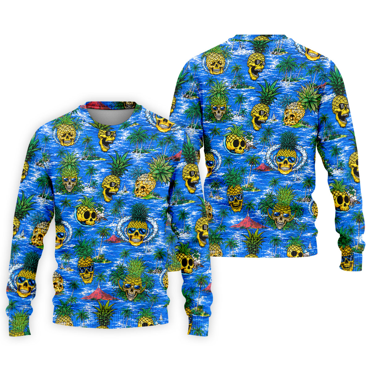 Pineapple Skull Golf Shirt, Tropical Island Volcano Pattern, Golf Shirt For Men